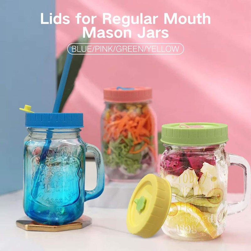 Gute Mason Jar Lids,Regular mouth canning lids,Plastic Regular Mouth Mason Canning Lids with Straw Hole/Plastic Straws/Silicone Stoppers/Silicone Rings/Cleaning Brush,Decorative Mason Jars Caps (26 Pack) - Image 5